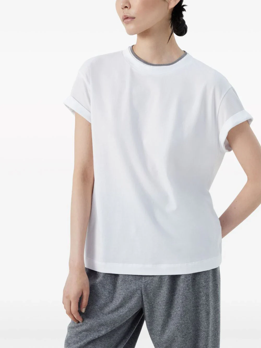 Brunello Cucinelli Women Contrast Layered T-Shirt White - Image 3