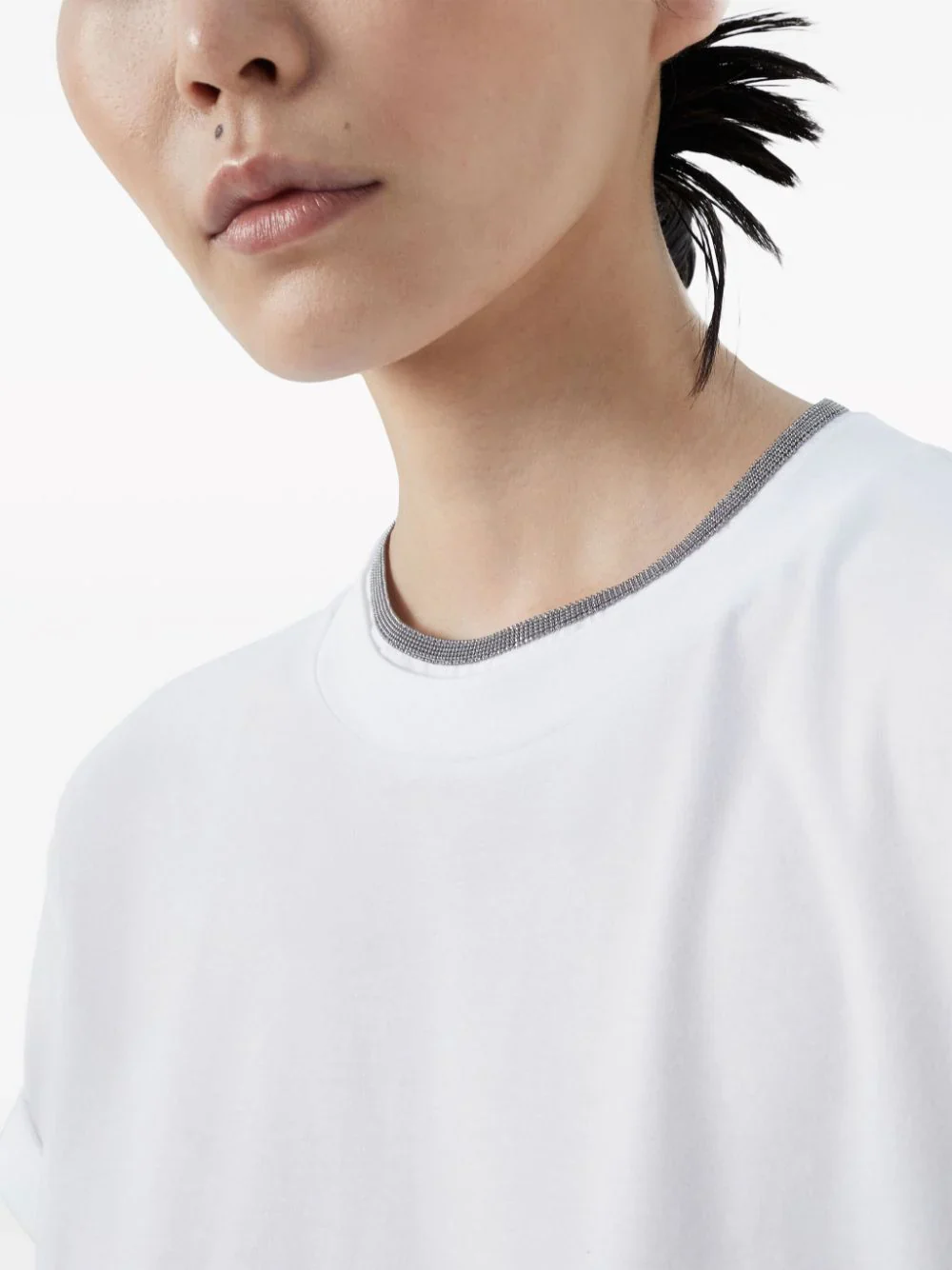 Brunello Cucinelli Women Contrast Layered T-Shirt White - Image 4