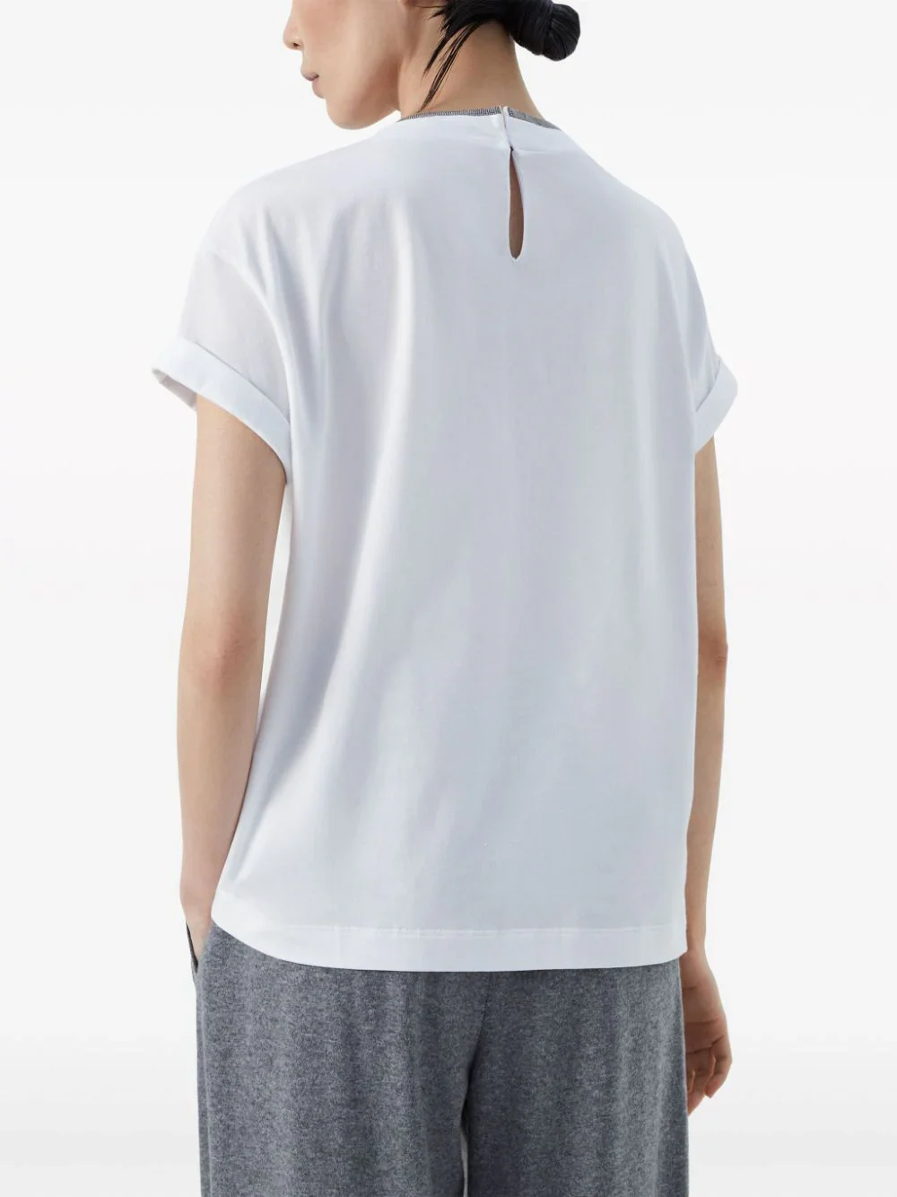 Brunello Cucinelli Women Contrast Layered T-Shirt White - Image 5