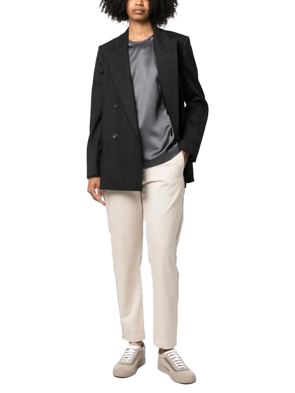Brunello Cucinelli Wool Pinstripe Blazer Black - Image 2