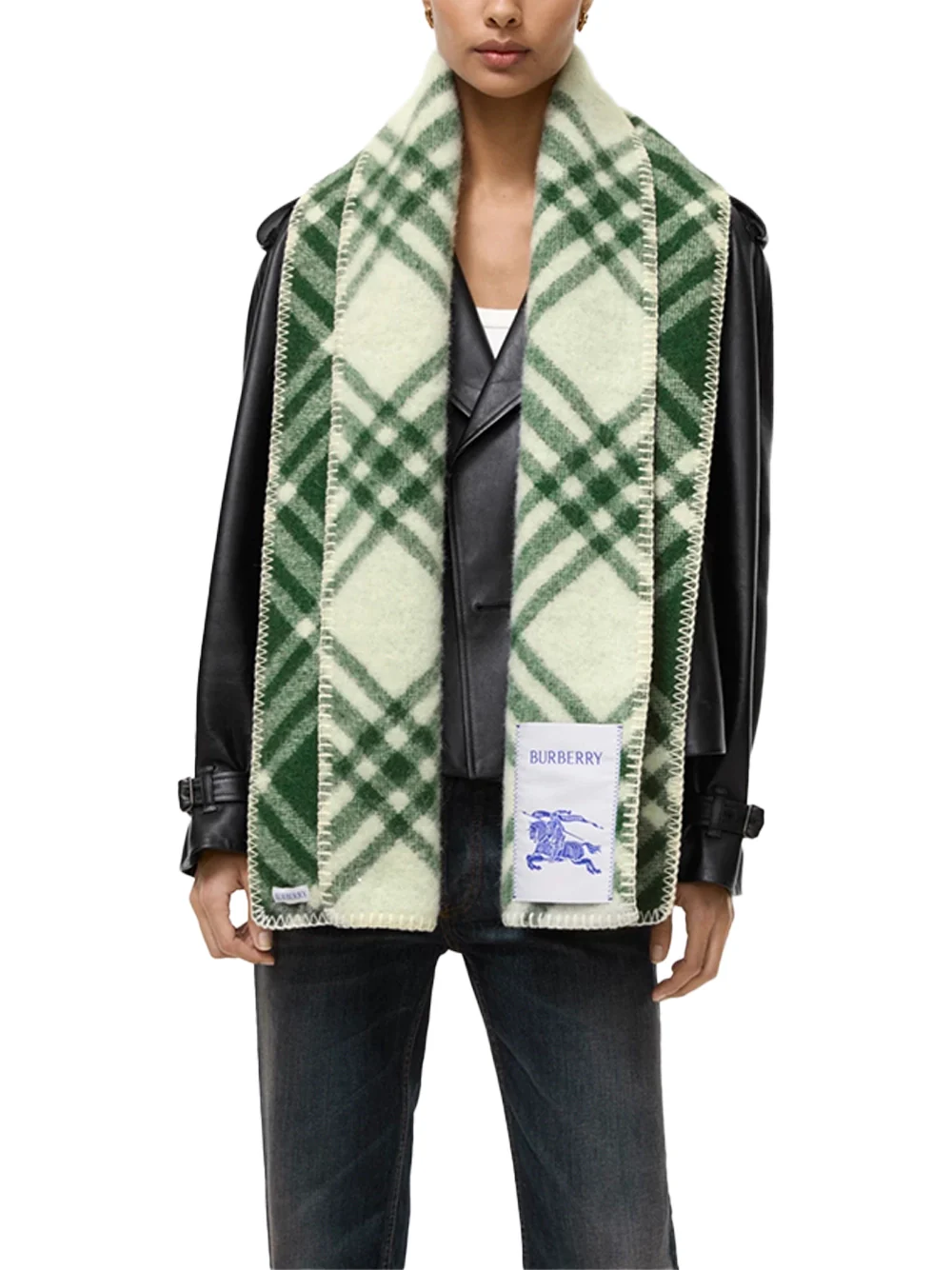 Burberry Check Wool Scarf Tennis Green - Image 2