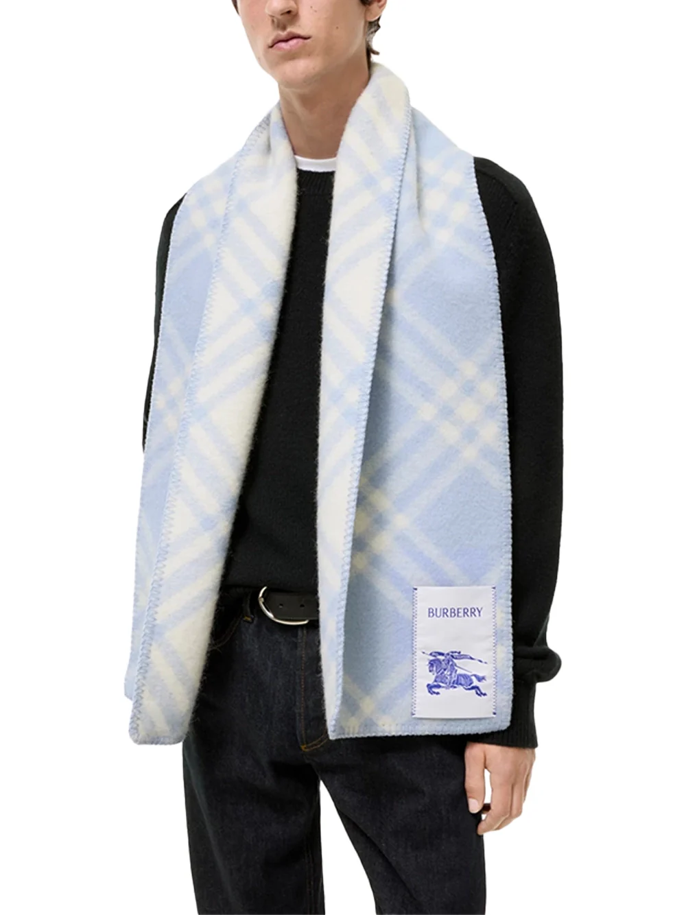 Burberry Wool Check Scarf Dive Blue - Image 5