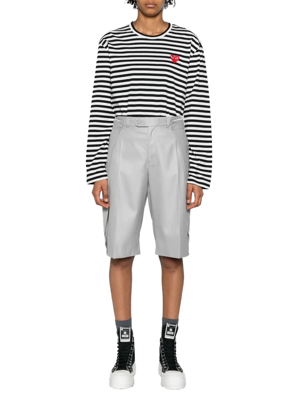 Comme Des Garçons Play Striped Red Heart T-Shirt Black - Image 2