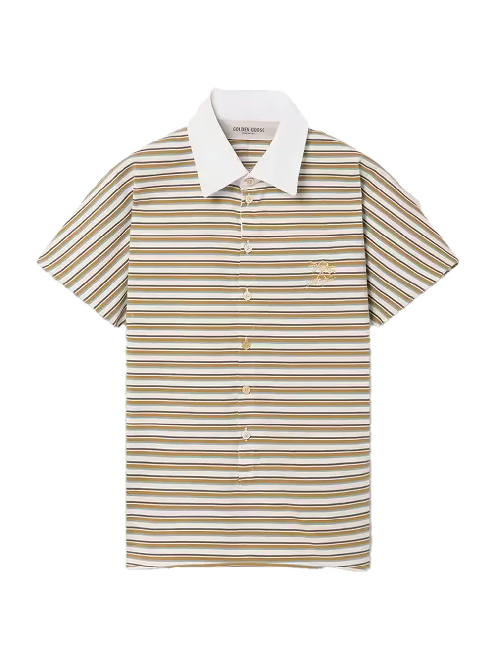 Golden Goose Striped Polo Shirt Beige White - Image 2