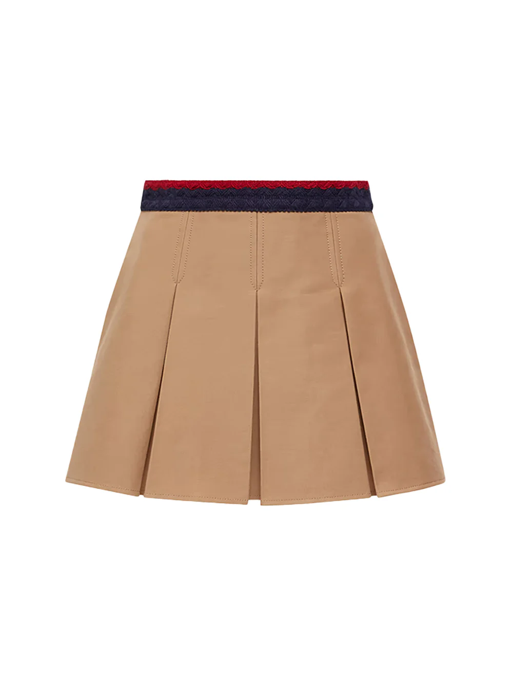 Moncler Women Cotton Gabardine Pleated Mini Skirt Beige - Image 2