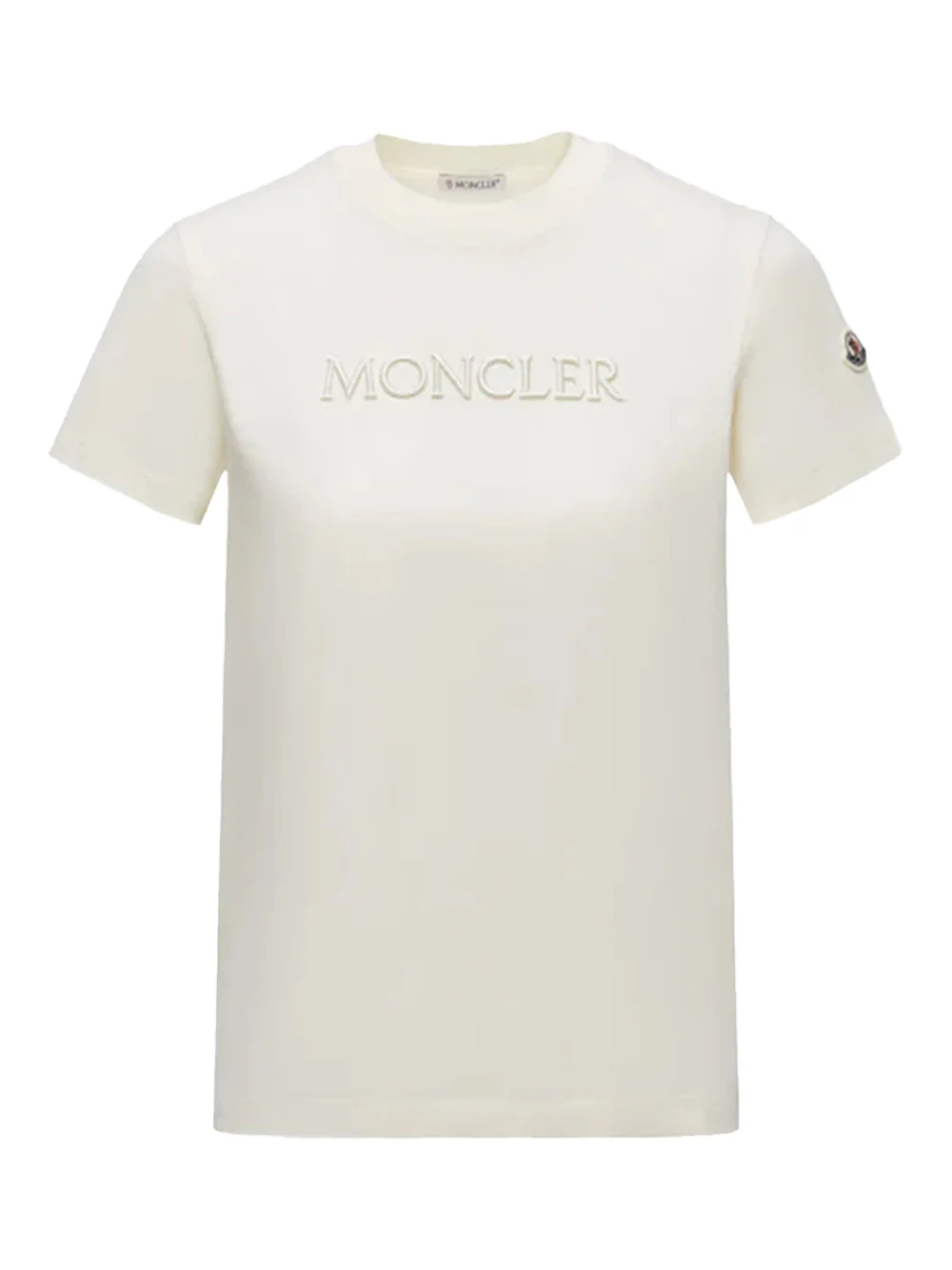 Moncler women Embroidered Tonal Logo Cotton T-Shirt Ivory