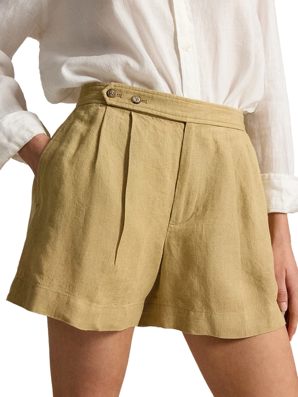 Ralph Lauren Pleated Délavé Linen Shorts Camel - Image 5
