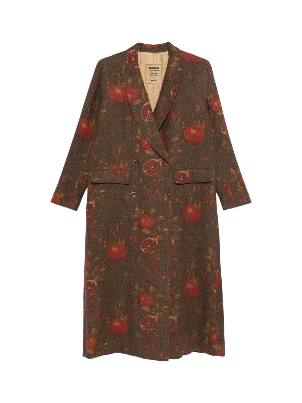 Uma Wang Women's pomegranate-print double-breasted coat Tan/green